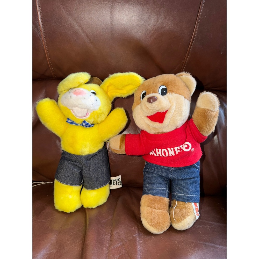 Vintage Shoney's Plush Set 1989 Shoney Bear & 1997 Yellow Bunny Mascot Toys
